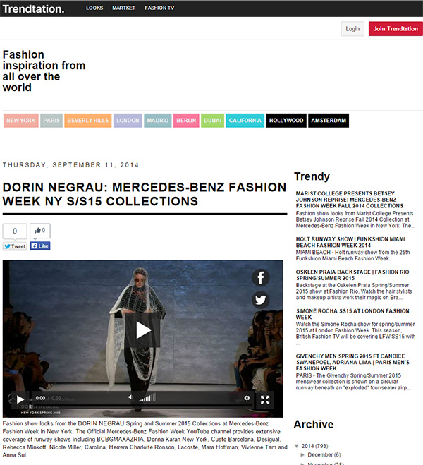 DORIN NEGRAU: MERCEDES-BENZ FASHION WEEK NY S/S15 COLLECTIONS